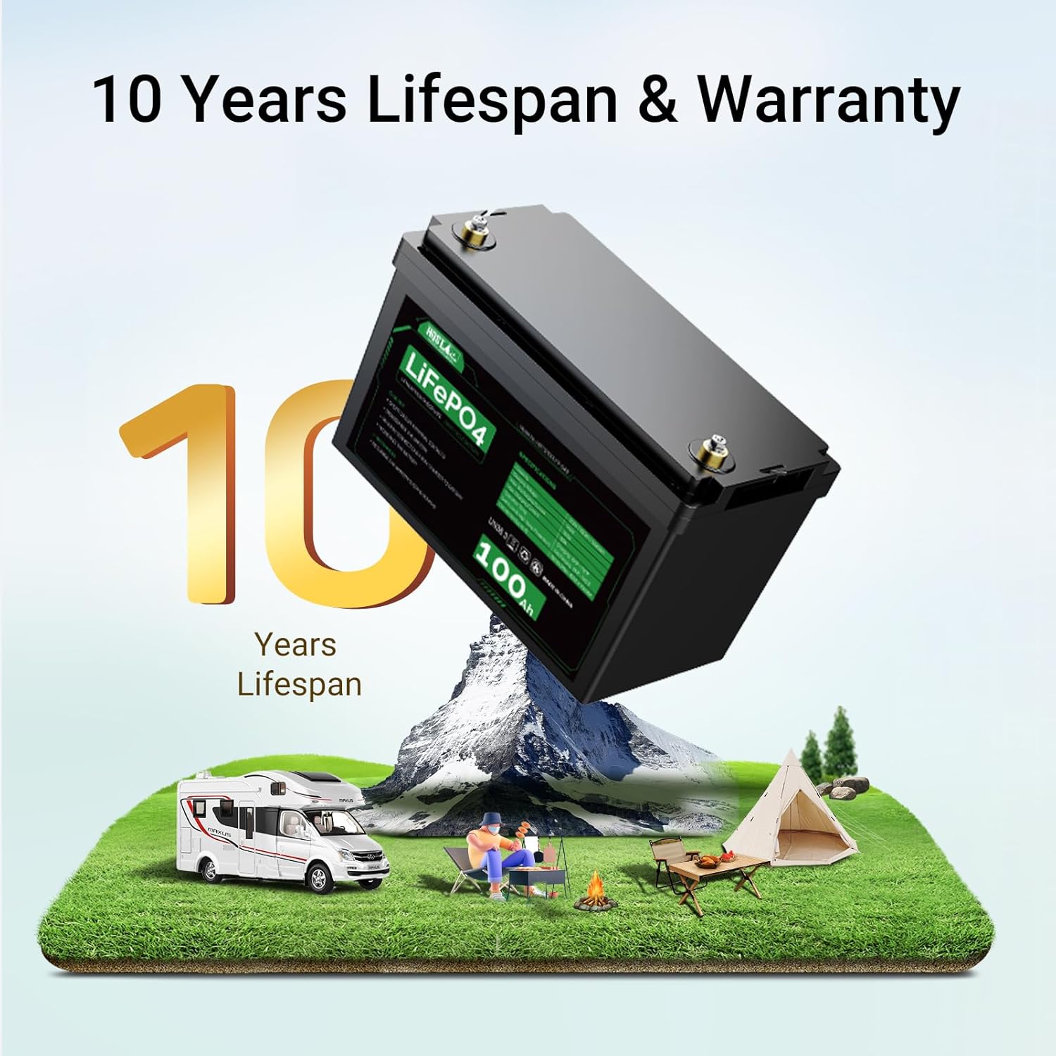 LifePO4 12v battery has a 10 year Lifespan and warranty