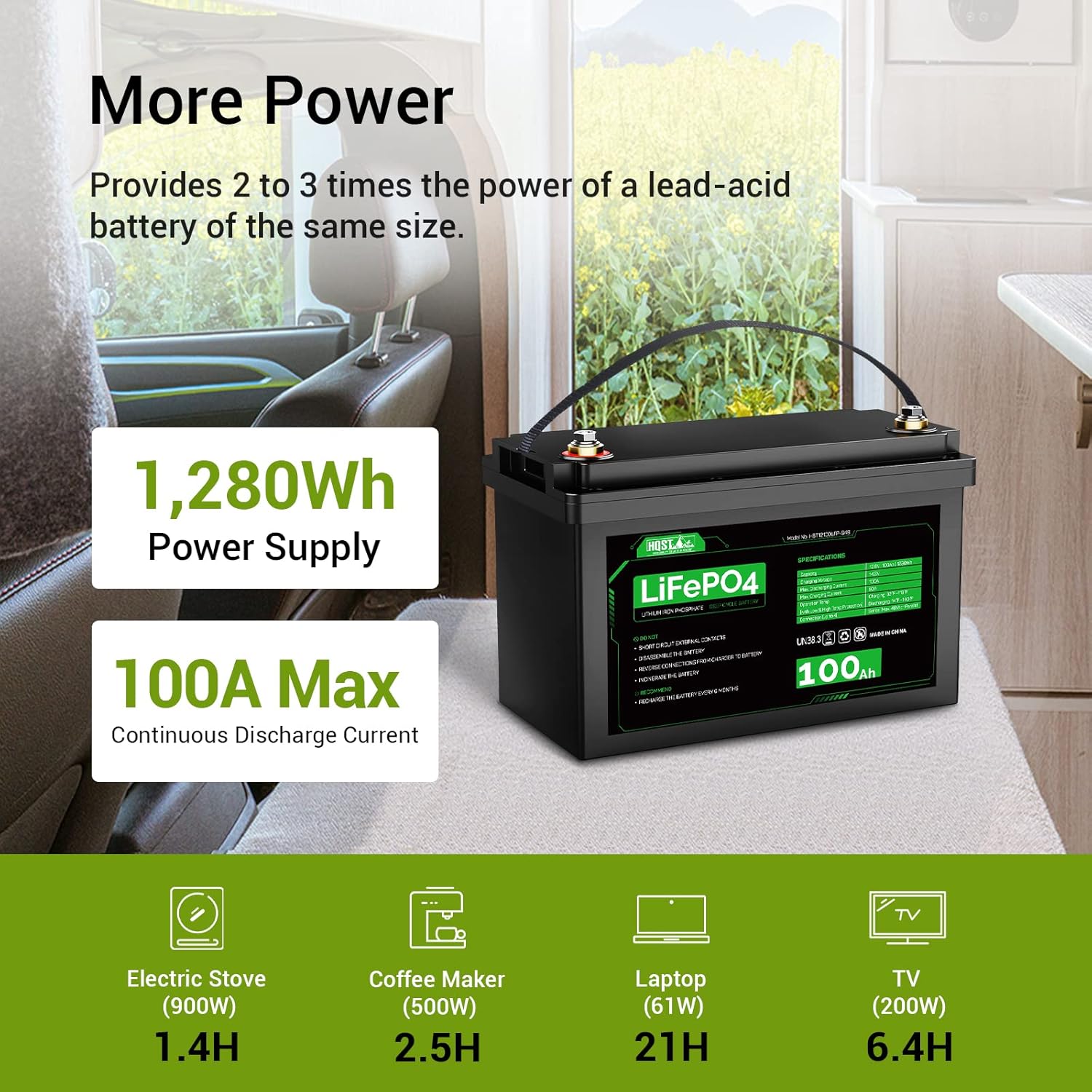 lifepo4 12v battery 100A max 12,280wh